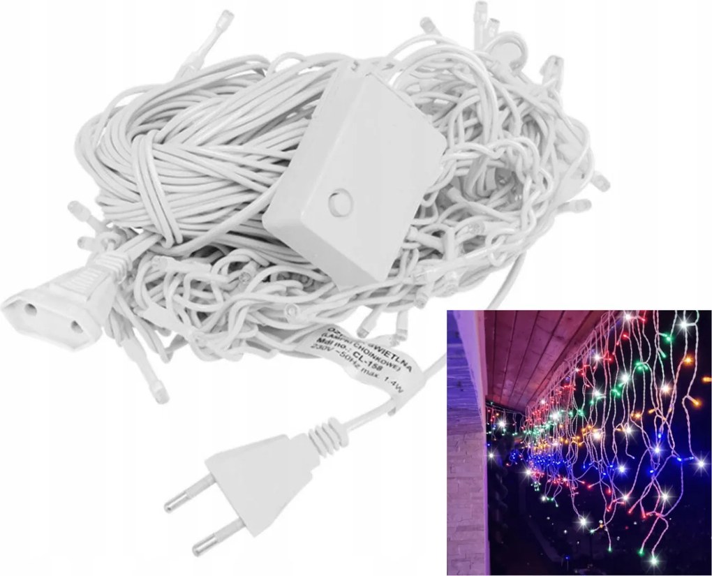 Jégcsap 300 Led Karácsonyfa Lámpa Többszínű Fehér Kábel Többszínű Csatlakozó