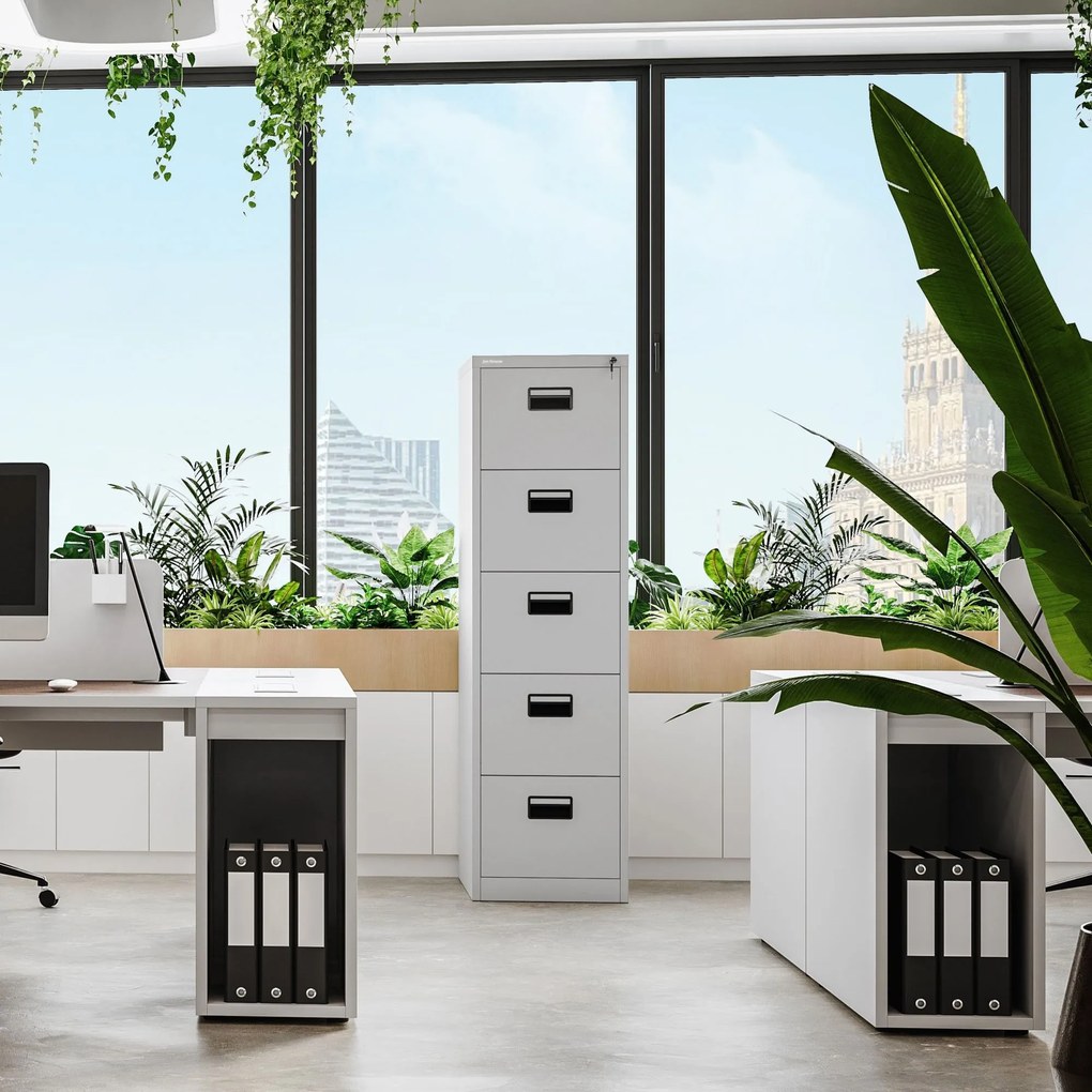 Fém irattartó szekrény, 5 fiókos SARA V5, 460 x 1630 x 620 mm, szürke