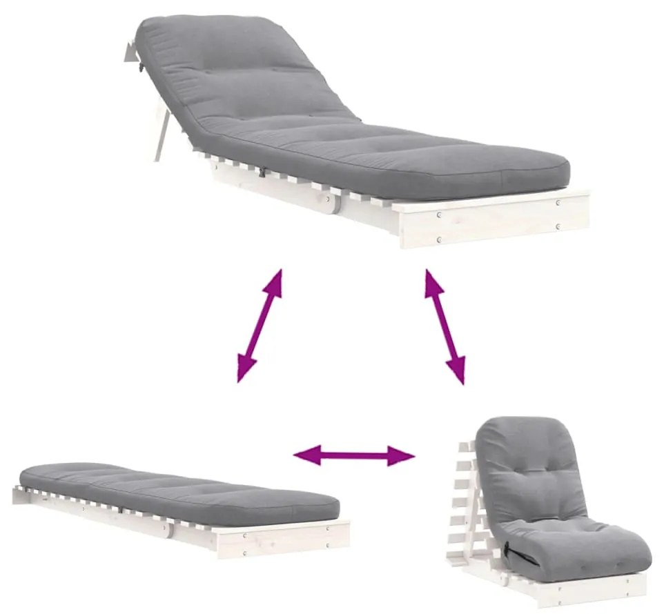 fehér tömör fenyőfa futon kanapéágy matraccal 60 x 206 x 11 cm