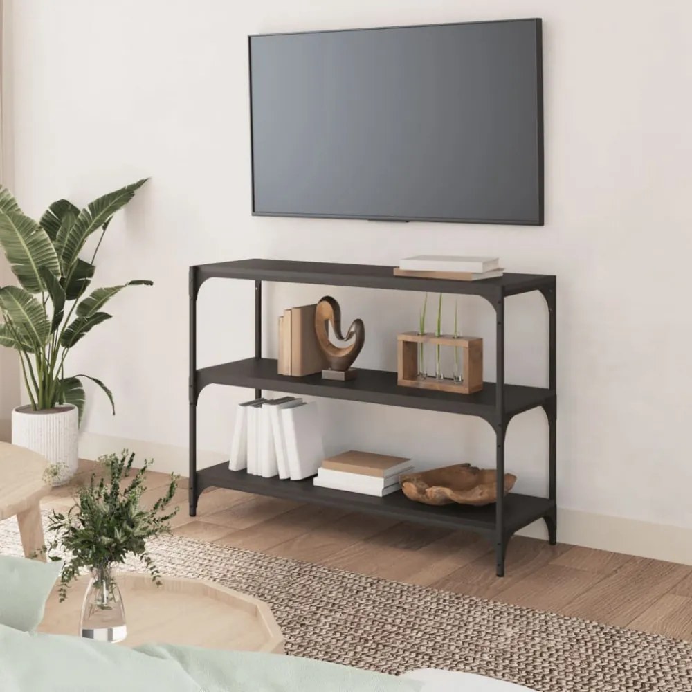 fekete szerelt fa és acél könyvszekrény 100 x 33 x 70,5 cm