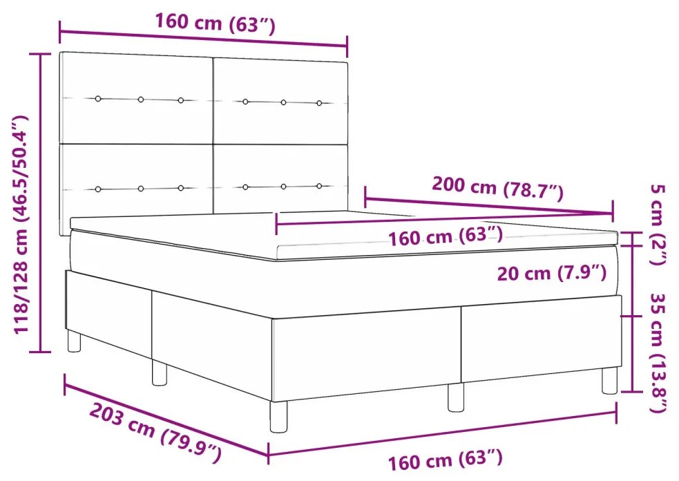 vidaXL Boxspring Ágy Matracokkal Sötétszürke 160x200 cm Bársony