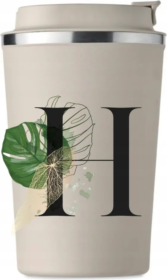 Prémium termo bögre bézs H betűvel név monogrammal Hania KT_223_b