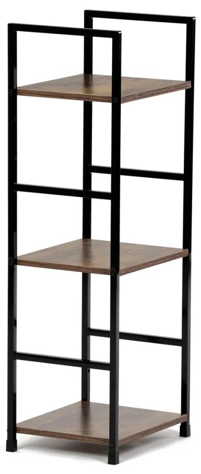 Könyvespolc, 3 polc, vintage fa dekor, MDF, fekete lakk
