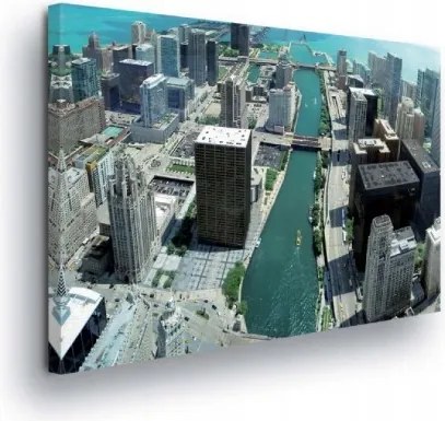 Vászonkép 100x75 Felülnézet városkép felhőkarcolók folyó hidak