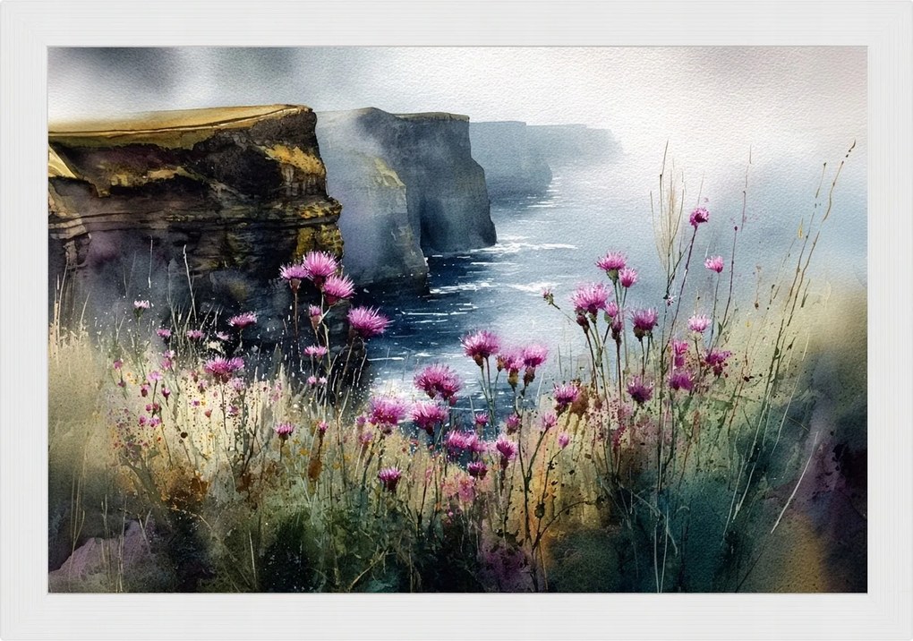 Poszter Keret Fa Tájkép Írország Mohair Sziklák Virágok Bogáncs 60x40