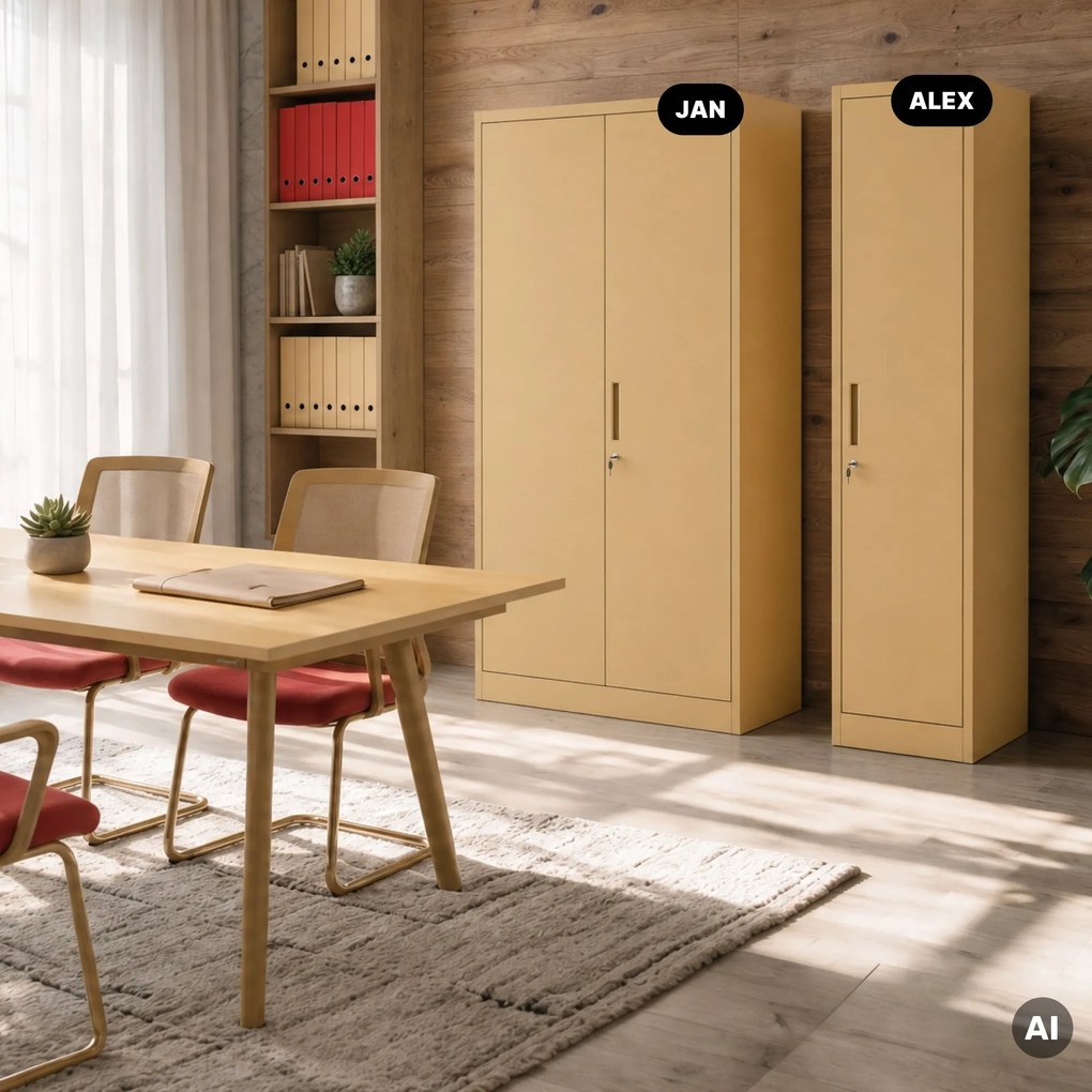 Keskeny fém irodai iratszekrény, bézs, 450x1850x400 mm: ALEX Fresh Style