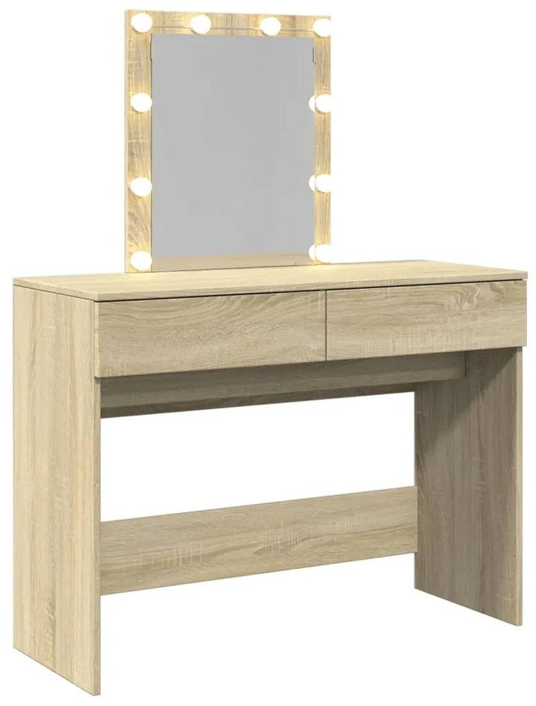 sonoma tölgy színű fésülködőasztal LED-del 100 x 40 x 130 cm