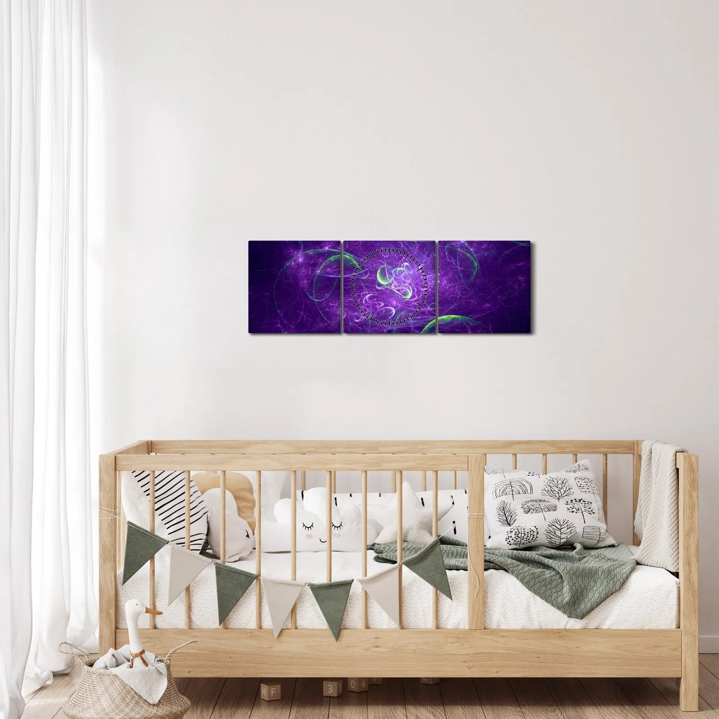 Kép - lila absztrakció (órával) (90x30 cm)