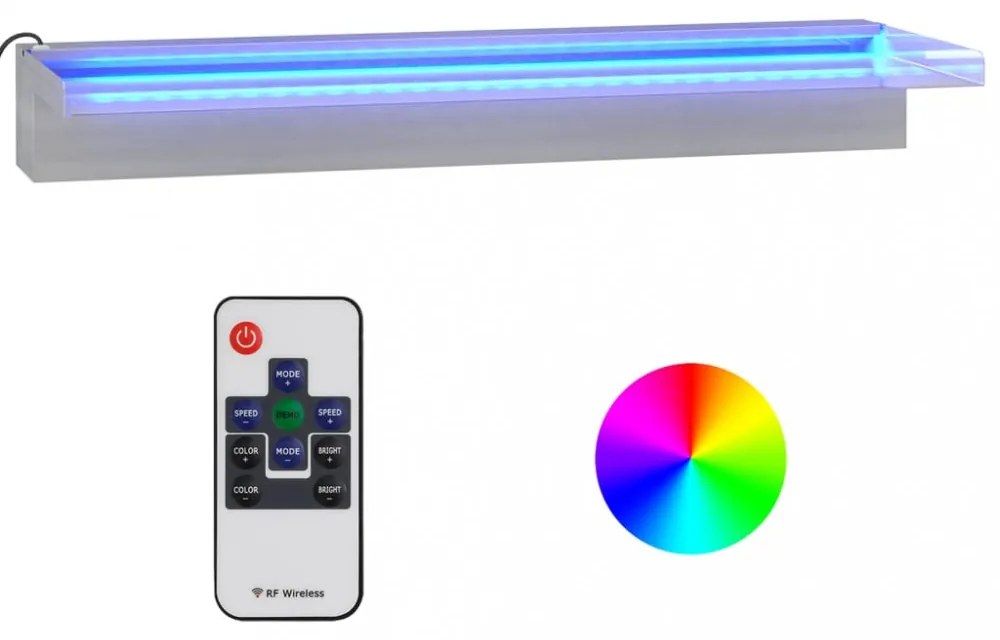 rozsdamentes acél vízeséskifolyó RGB LED-ekkel 60 cm