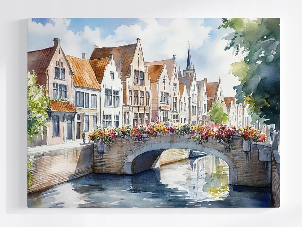 Poszter Város Óváros Belgium Brugge Híd Virágok 80x60