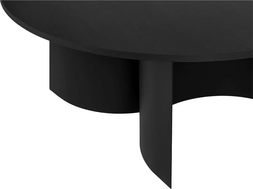 Fekete kerek dohányzóasztal kőrisfa dekoros asztallappal ø 95 cm Gavo – noo.ma