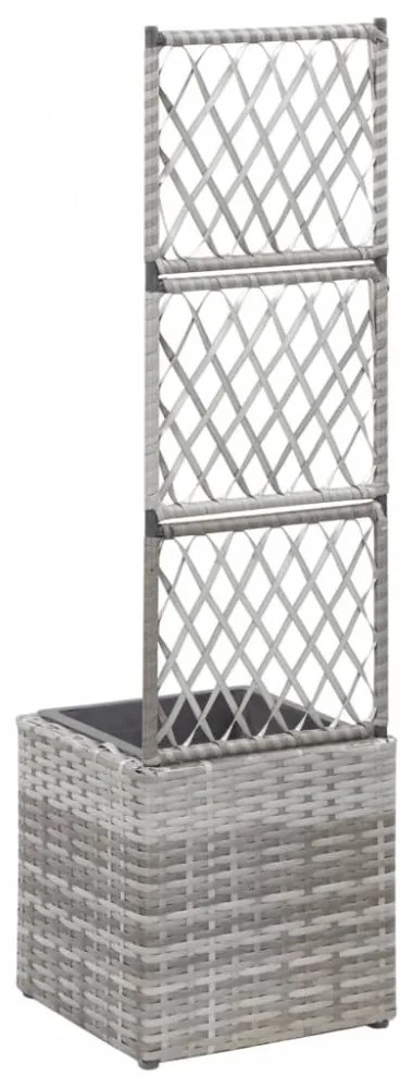 szürke rácsos polyrattan virágtartó 1 kaspóval 30 x 30 x 107 cm