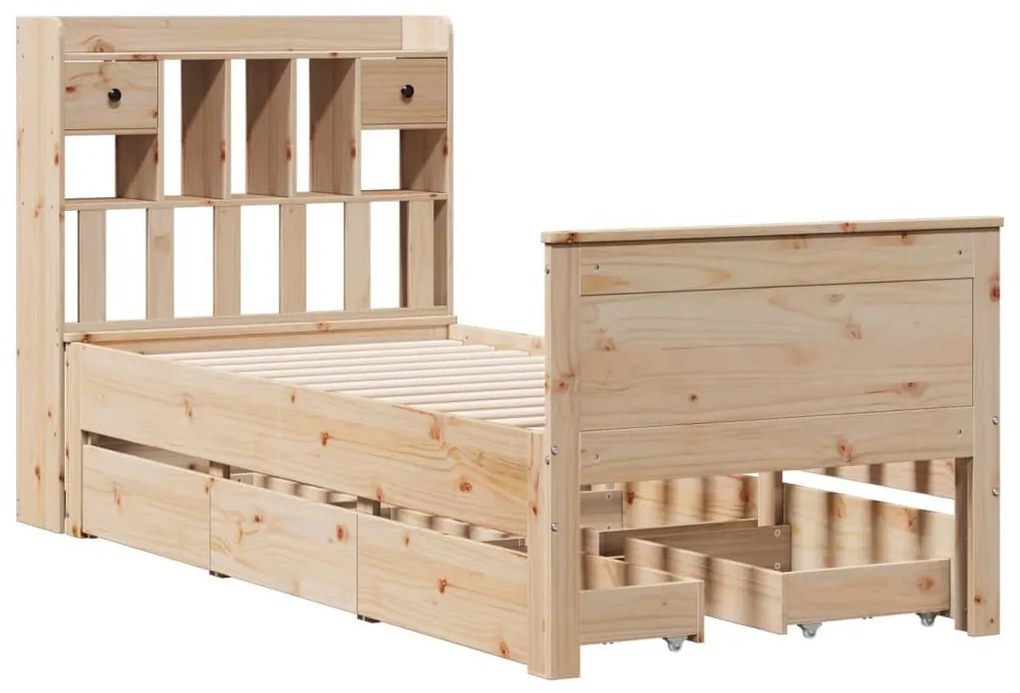 tömör fenyőfa könyvespolcos ágy matrac nélkül 90 x 200 cm
