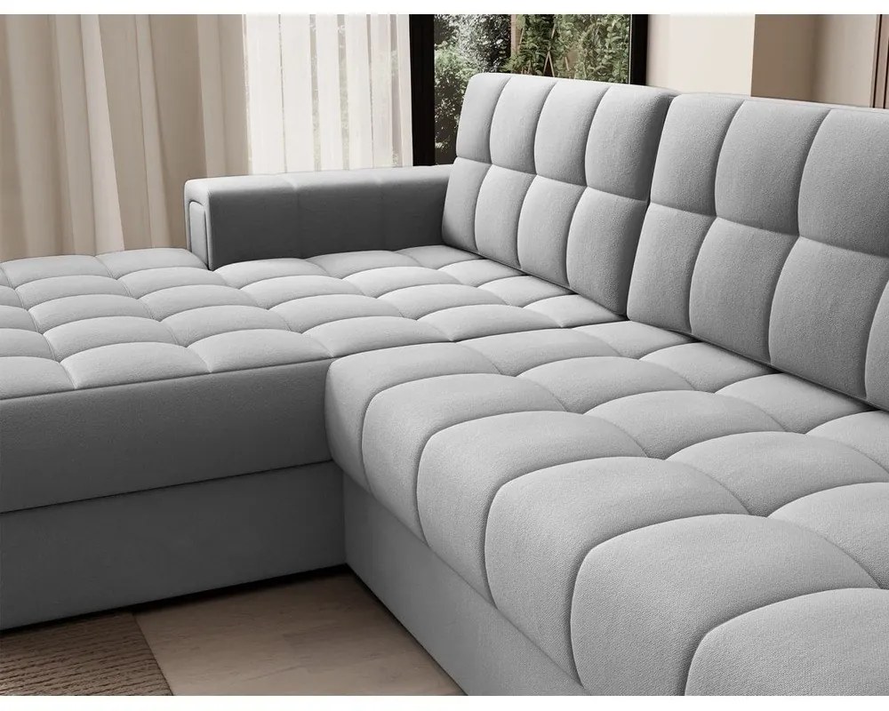 Szürke bársony kinyitható sarokkanapé (bal oldali-heverő résszel) Blezalt – ELTAP
