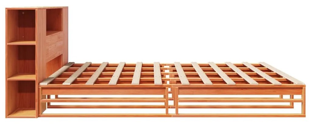 viaszbarna tömör fa könyvespolcos ágy matrac nélkül 180 x 200cm