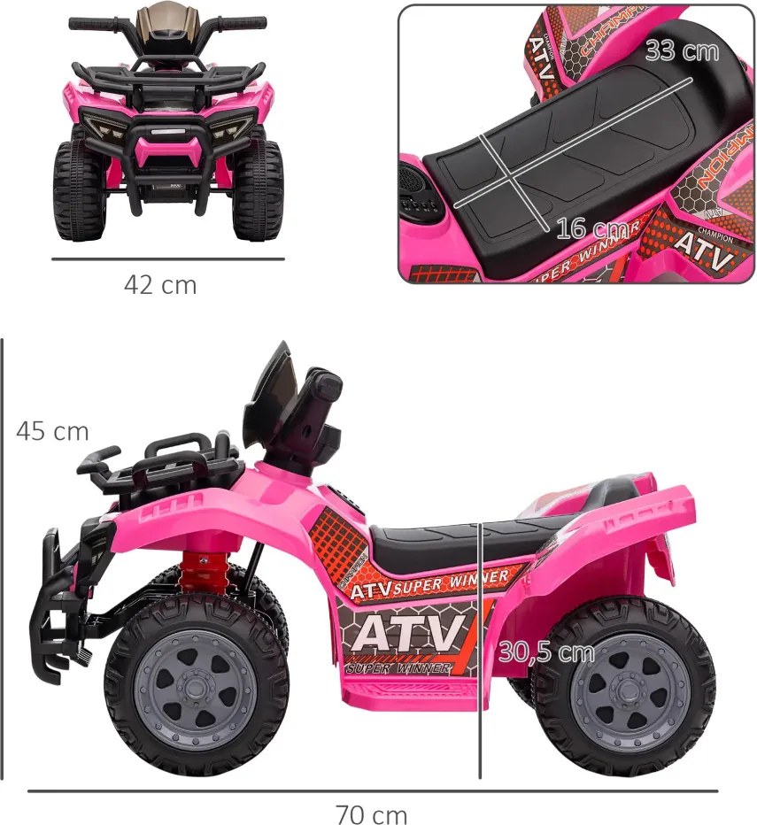 HOMCOM Kids Quad elektromos 6V-os gyerek quad hátrameneti funkcióval, zenével, rózsaszín
