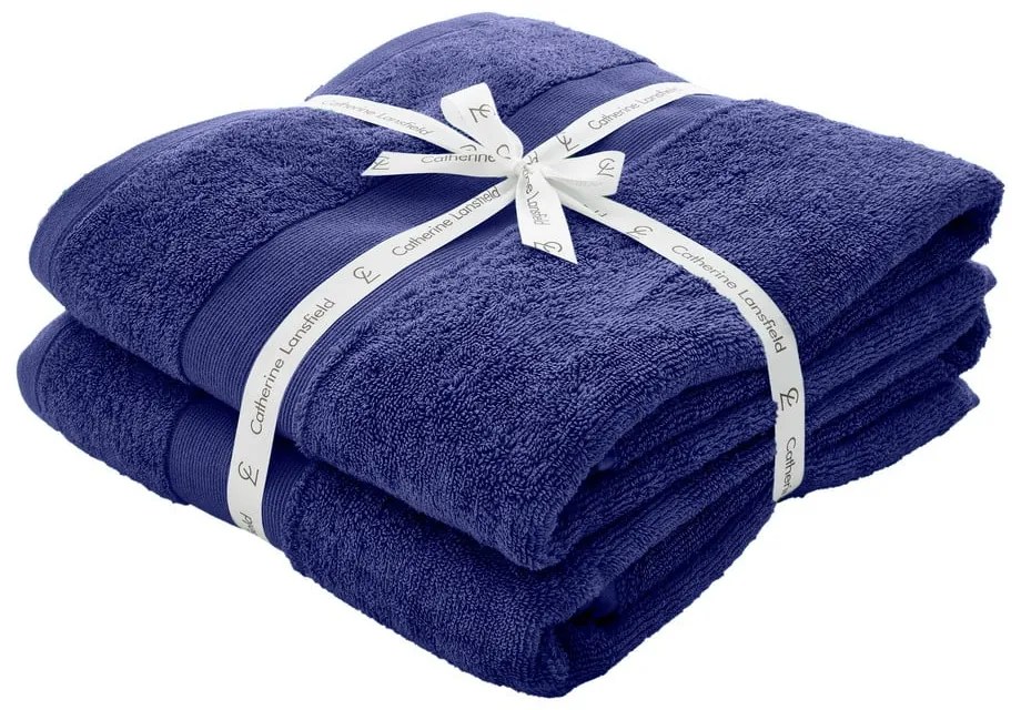 Sötétkék frottír pamut fürdőlepedő szett 2 db-os 90x140 cm Anti-Bacterial – Catherine Lansfield