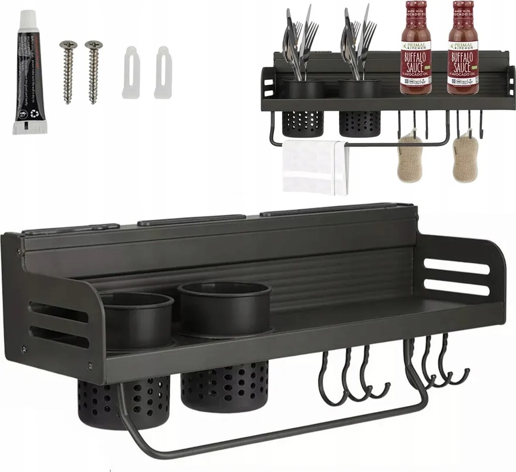 Multifunkciós Fali Konyhai Akasztó Tartó Fekete 40CM