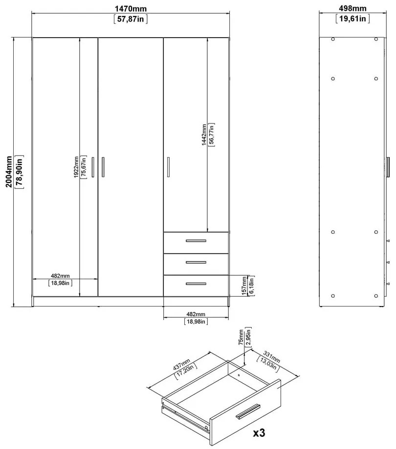Sötétszürke ruhásszekrény 147x200 cm Sprint – Tvilum