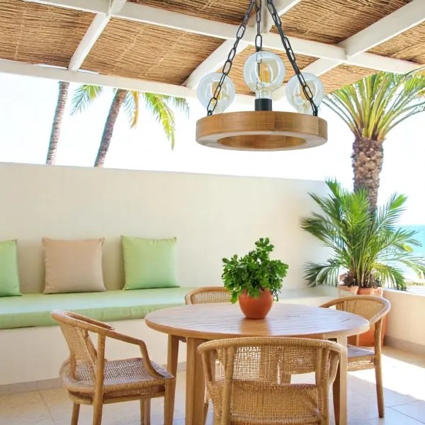 Csillár láncon IOS 3xE27/60W/230V átm. 30 cm bükkfa