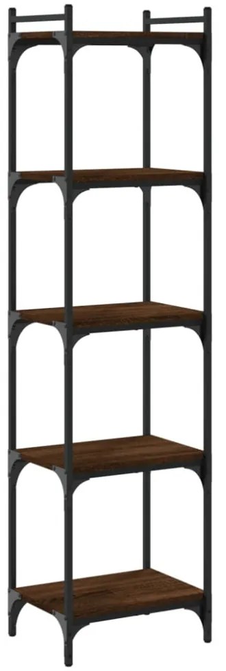 5 szintes barna tölgy színű szerelt fa könyvespolc 40x30x154 cm