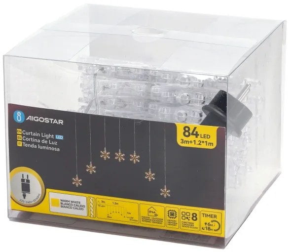 Aigostar - LED kültéri karácsonyi fényfüzér 84xLED/230V 1,2x1m IP44 meleg fehér hópelyhek