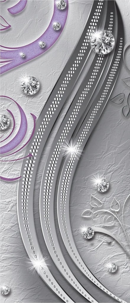 Fotótapéta Levendula liliomok ezüst és kristályok világos háttérrel 91x211 +ragasztó