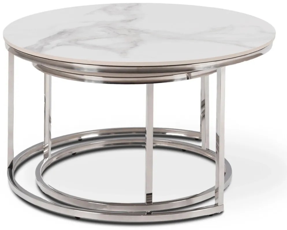 Fehér Márvány/Ezüst Dohányzóasztal Szett. AMARA MAX