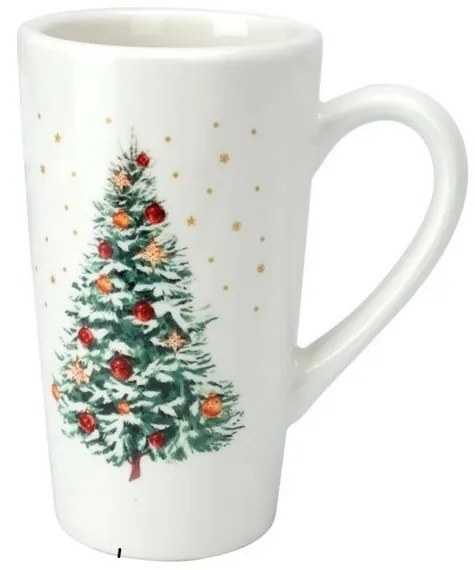 Díszített fa karácsonyi porcelán bögre, 550 ml