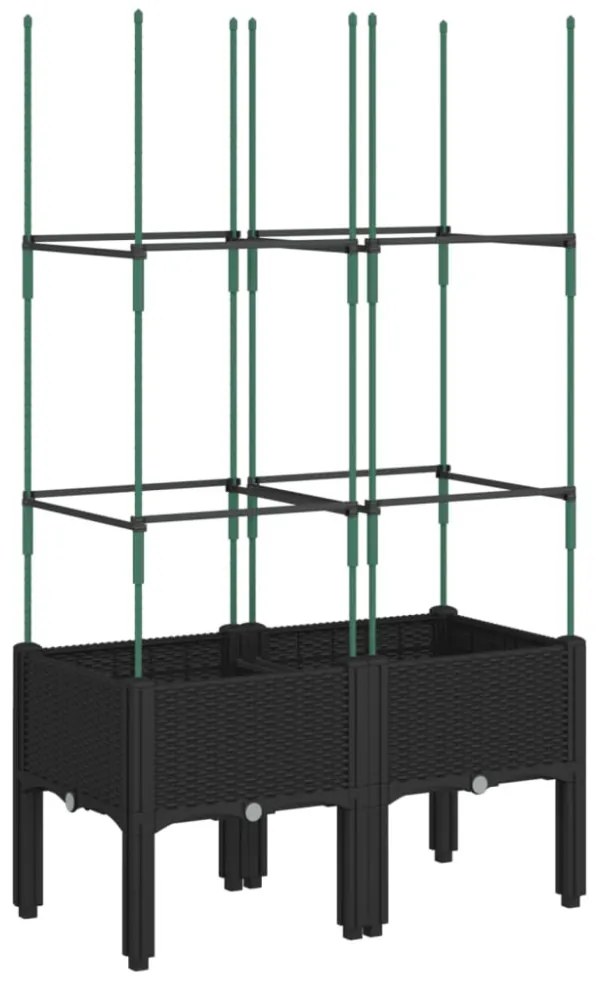 fekete polipropilén rácsos kerti ültetőláda 80 x 40 x 142,5 cm