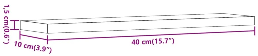 4 db kézműves tölgy színű szerelt fa fali polc 40 x 10 x 1,5 cm