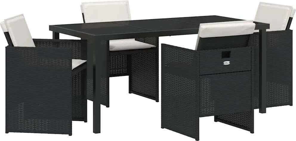 vidaXL Kert étkező szett 5 pcs Fekete polirattan