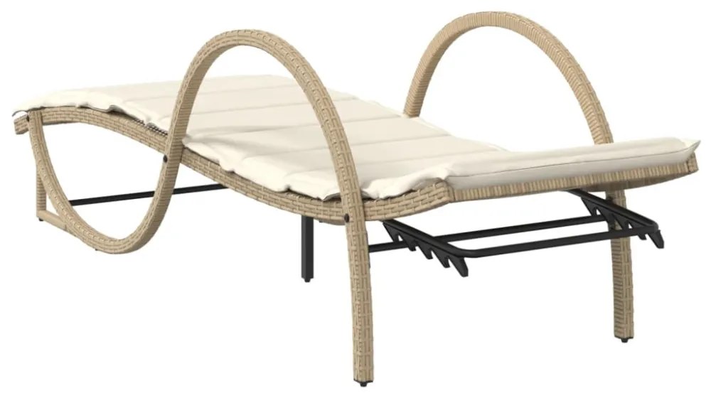 bézs polyrattan napozóágy párnával 60 x 199 x 42 cm