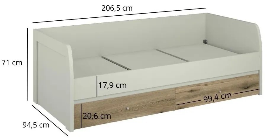 Egyszemélyes ágy 90 cm (heverő) Kodro (kasmír + evoke tölgy) (ágyráccsal) (tárolóhellyel). 1116939