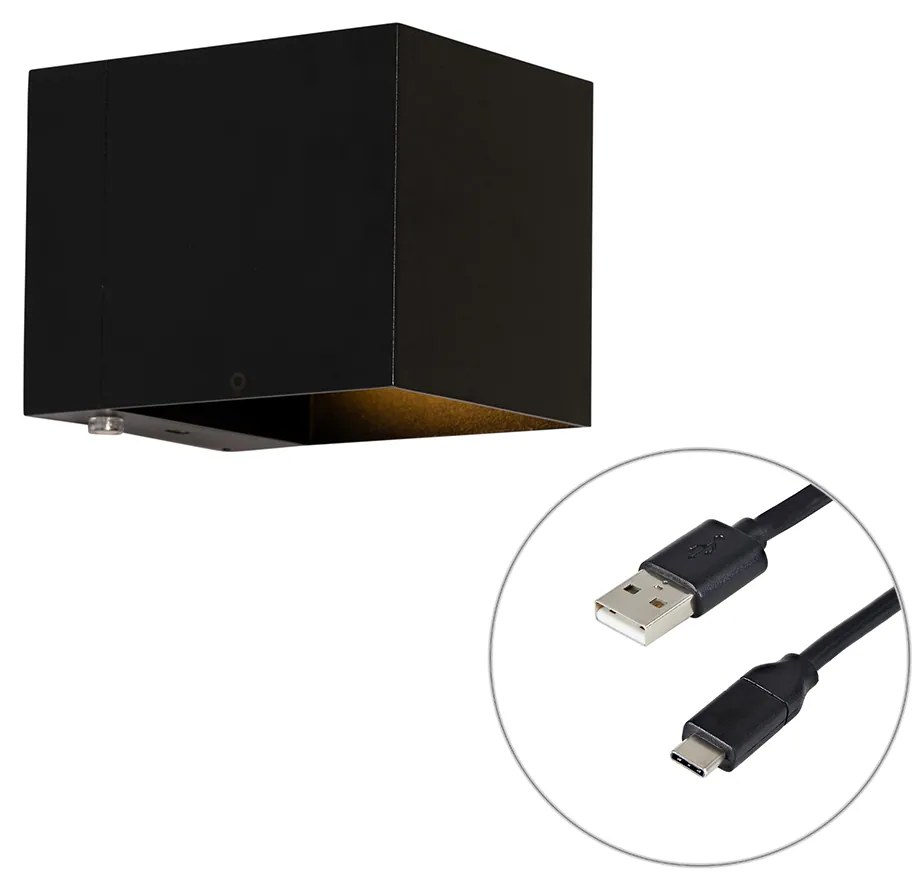 Fali lámpa fekete, LED-del és érintőképernyős dimmerrel, újratölthető - Joris