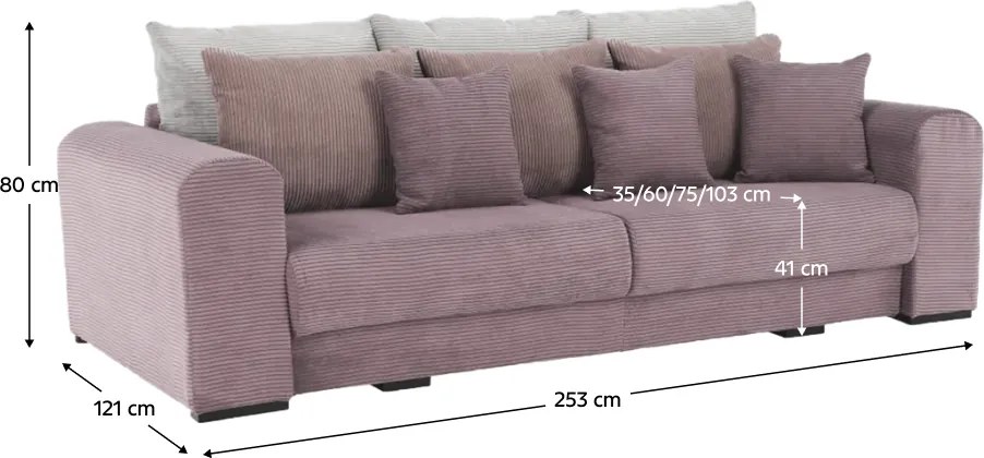 Extra tágas kanapé, lila, őreg rózsaszín, bézs színű, GILEN BIG SOFA