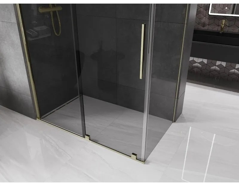 Mexen Velar, zuhanykabin tolóajtóval 140 x 85 cm, 8mm szürke üveg, arany fényes, 871-140-085-41-50