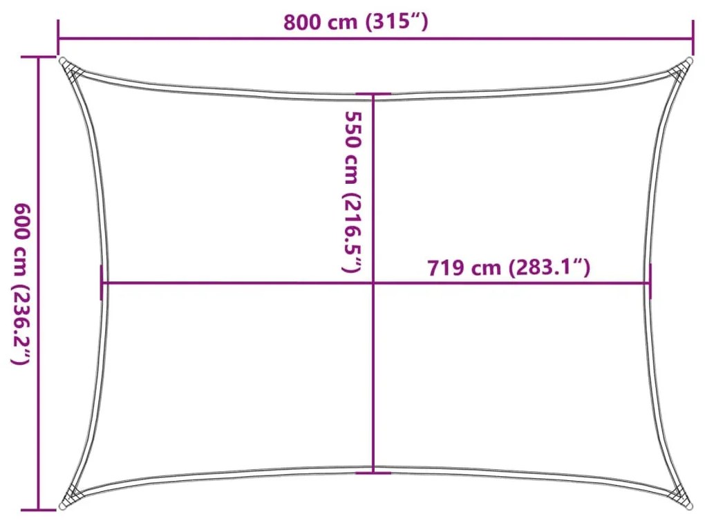 sötétzöld HDPE napvitorla 160 g/m² 6 x 8 m