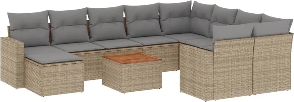 vidaXL 11 részes bézs polyrattan kerti ülőgarnitúra párnákkal