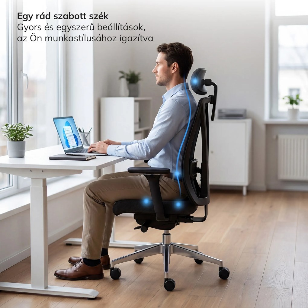 Ergonómikus, forgó irodai szék hálós háttámlával, fekete: VECTOR