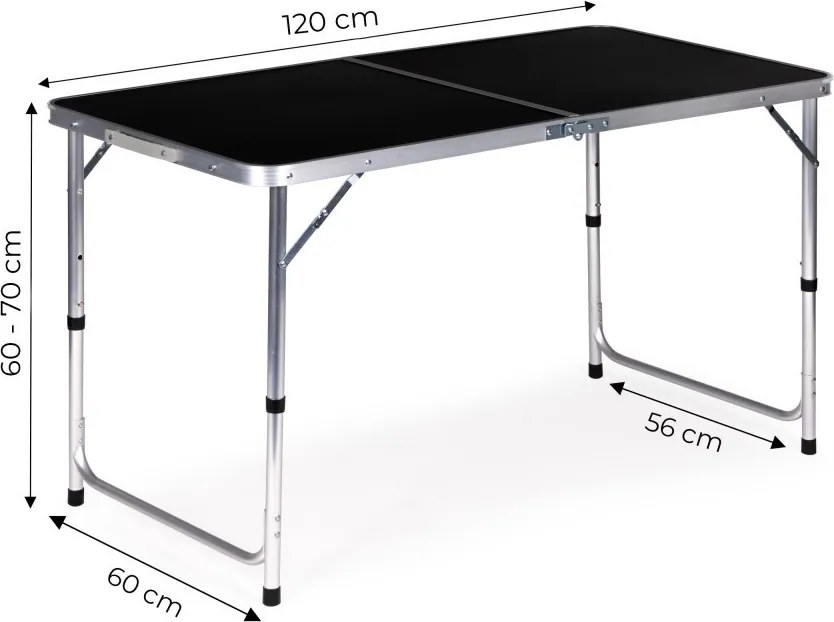 Kerti asztal, MultiGarden GMFC-FY12060, fekete, 120 x 60 cm, összecsukható, állítható magasság (60–70 cm), hordfogantyúval, teherbírás: 50 kg