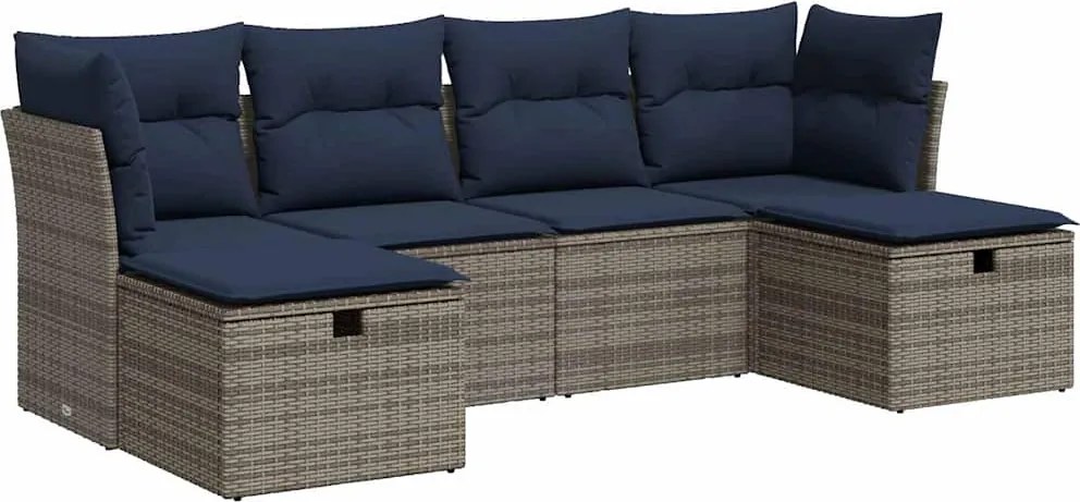 vidaXL 6 részes szürke polyrattan kerti ülőgarnitúra párnákkal