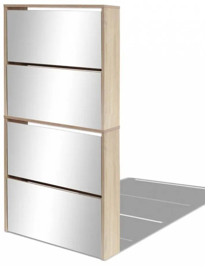 4 szintes tükrös tölgy cipőszekrény 63 x 17 x 134 cm