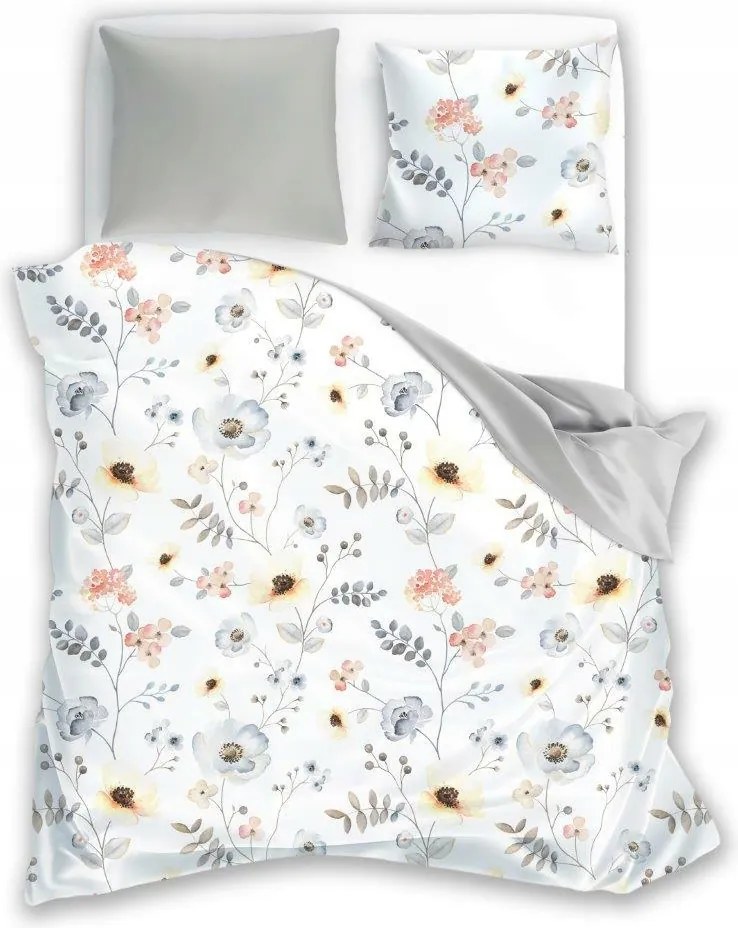 Szatén ágyneműhuzat 220x200 fehér bézs virágok