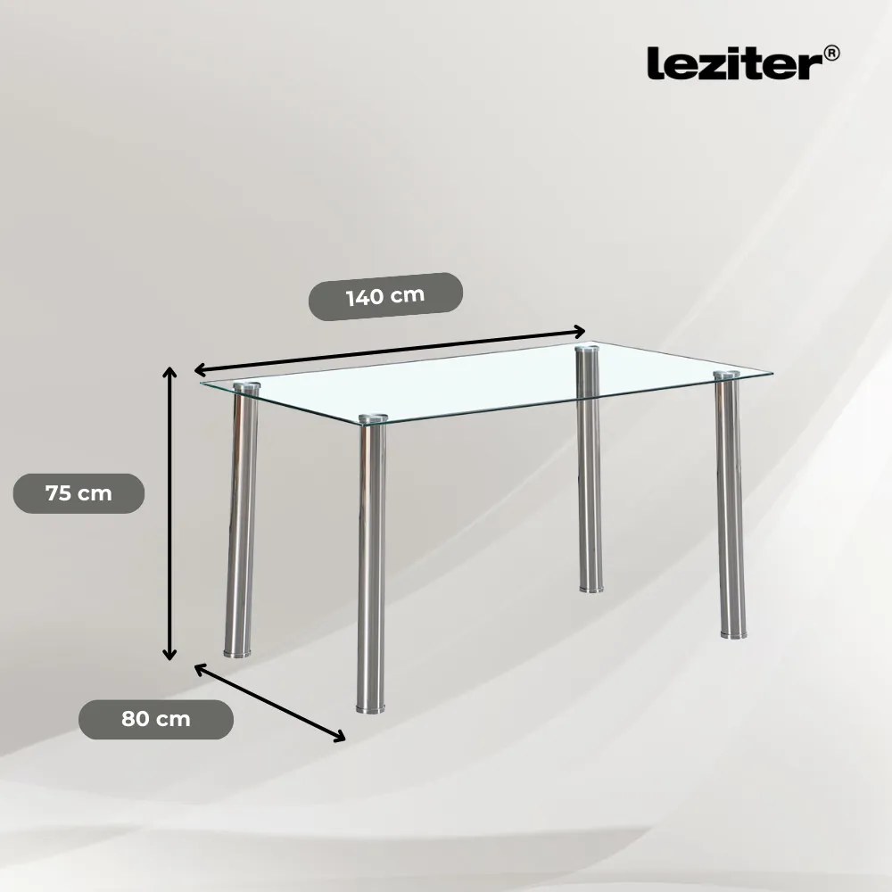 Berna 140 cm szögletes üveg étkezőasztal transparent