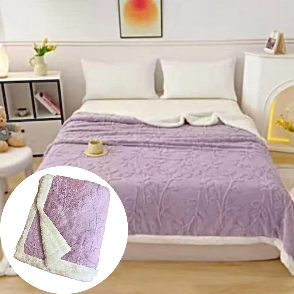 Luxus Flower báránytakaró lila mikroplüssből 150x200cm TiaHome