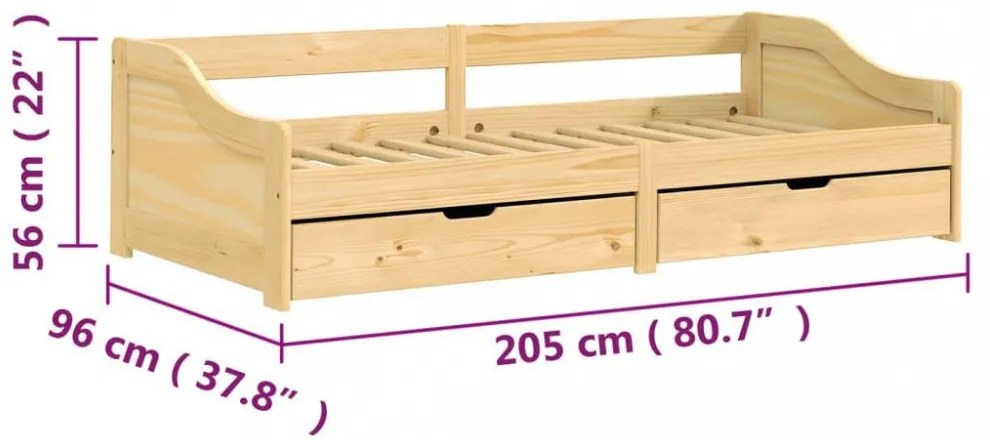 vidaXL IRUN tömör fenyőfa kanapéágy 2 fiókkal 90 x 200 cm