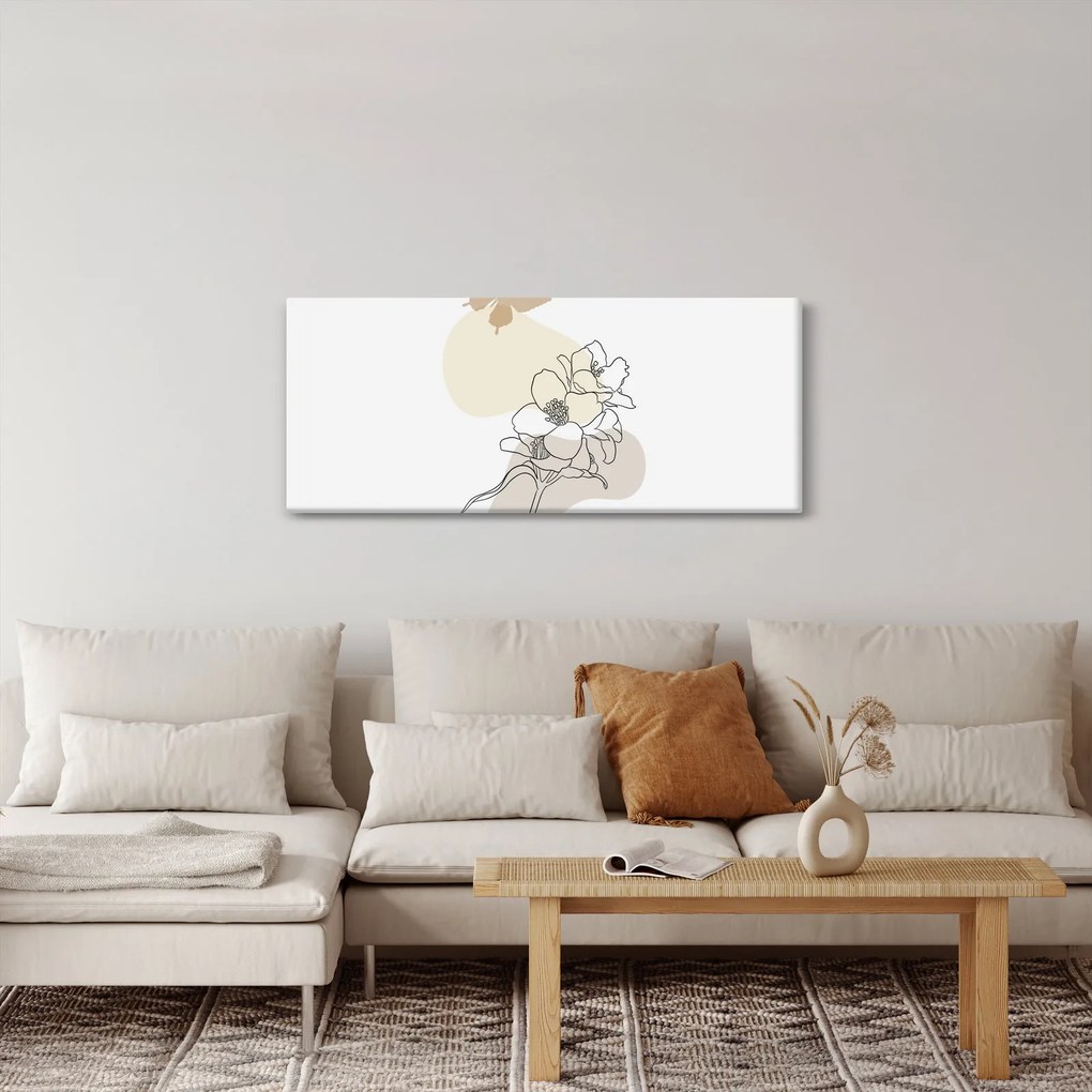 Kép - Bézs virágok pillangóval N⁰3 (120x50 cm)