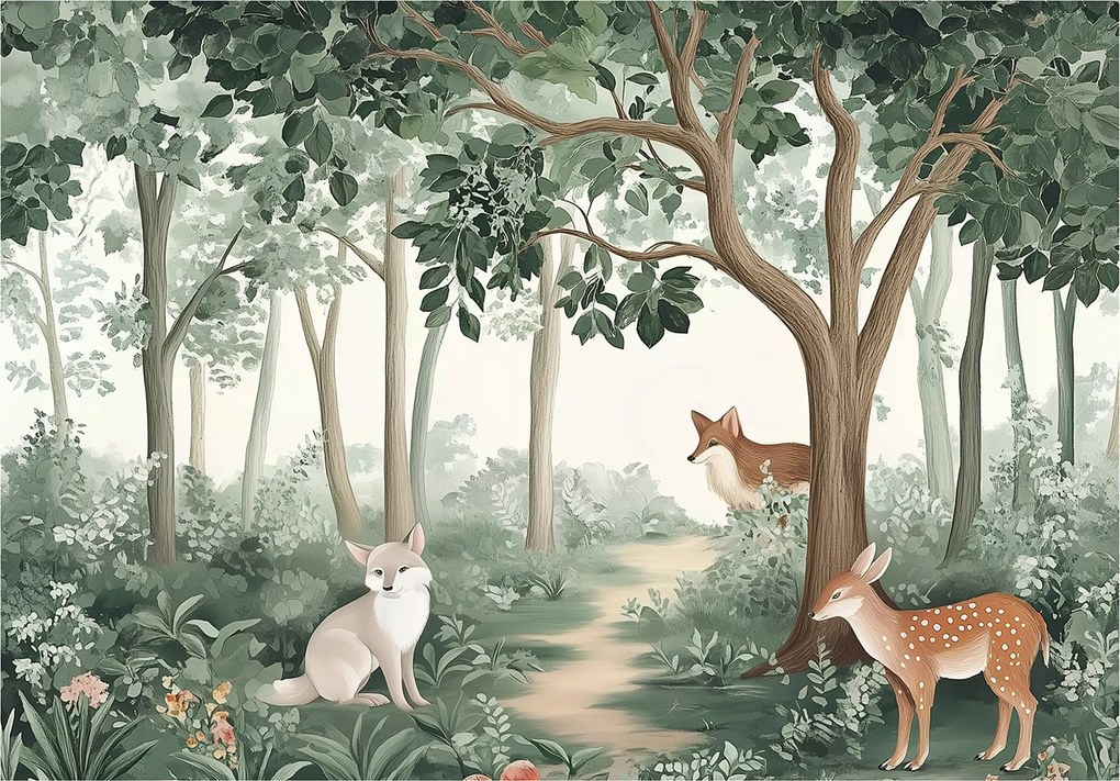 Fotótapéta Gyerekeknek Erdő Állatok Őz Fák Tapéta Flizelina 350x250