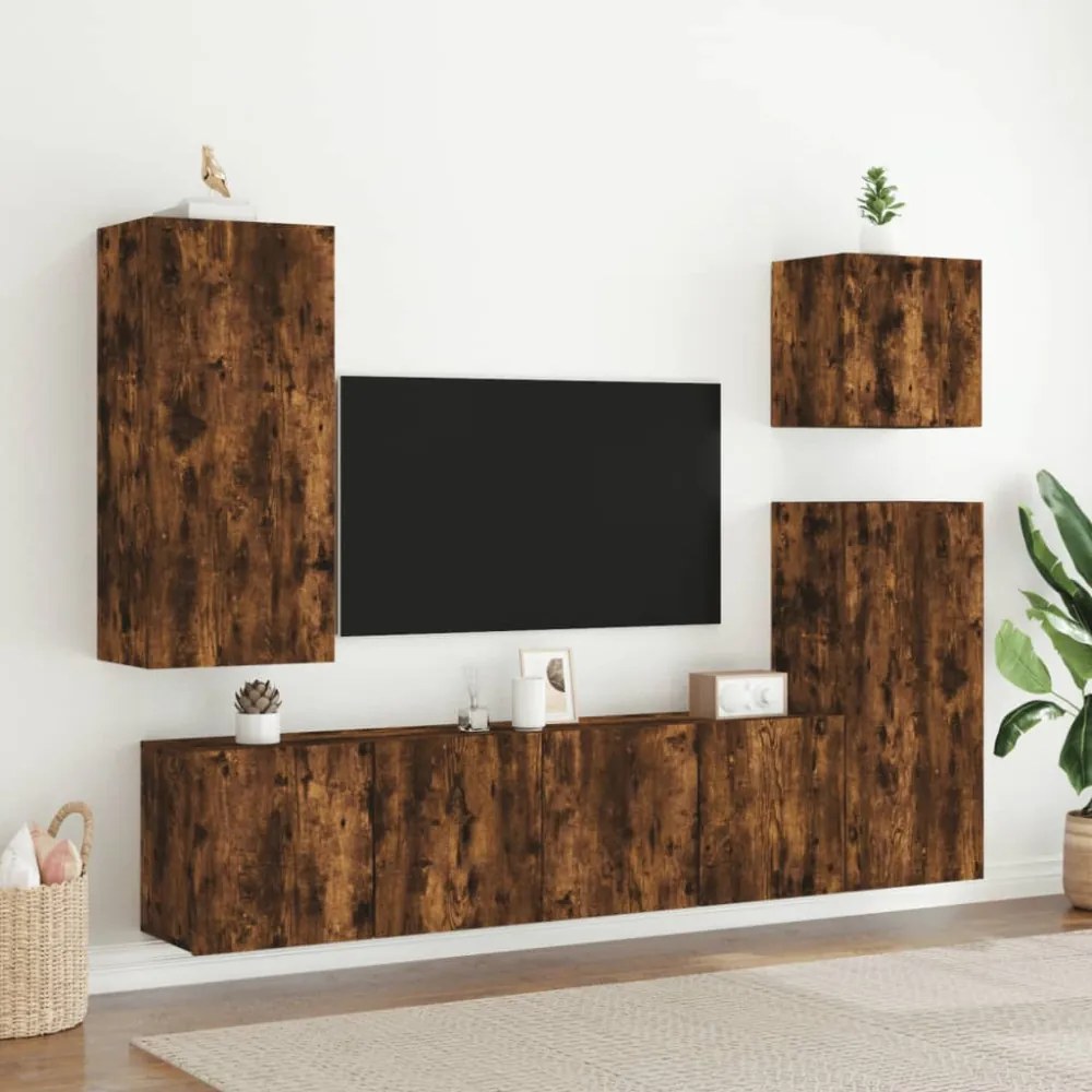 füstös tölgy színű szerelt fa fali TV-szekrény 40,5x30x90 cm